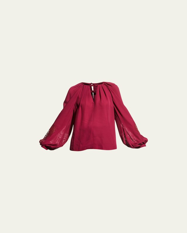 Odette Balloon-Sleeve Silk Blous